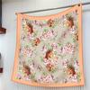90cm Butterfly Flowers Brand Square Scarf Women Twill Silk Scarf Shawl Hijab Luxury Bandana Foulard Neckerchief Head Scarf