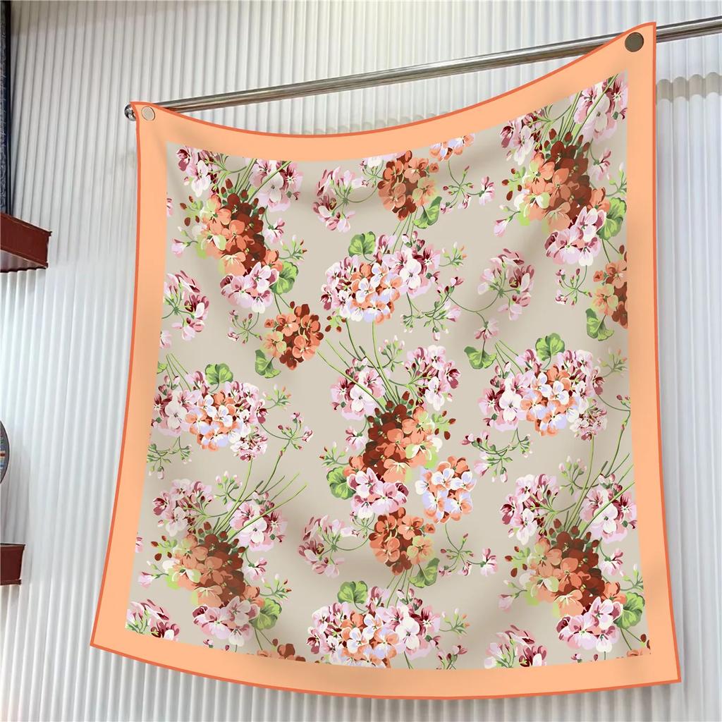 90cm Butterfly Flowers Brand Square Scarf Women Twill Silk Scarf Shawl Hijab Luxury Bandana Foulard Neckerchief Head Scarf