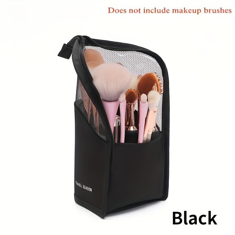 

1pc High-Capacity Stand-Up Makeup Brush Organizer Bag for Women - Portable, Durable with Mesh Pocket, Black Travel Season Design, Easy To Use чорний