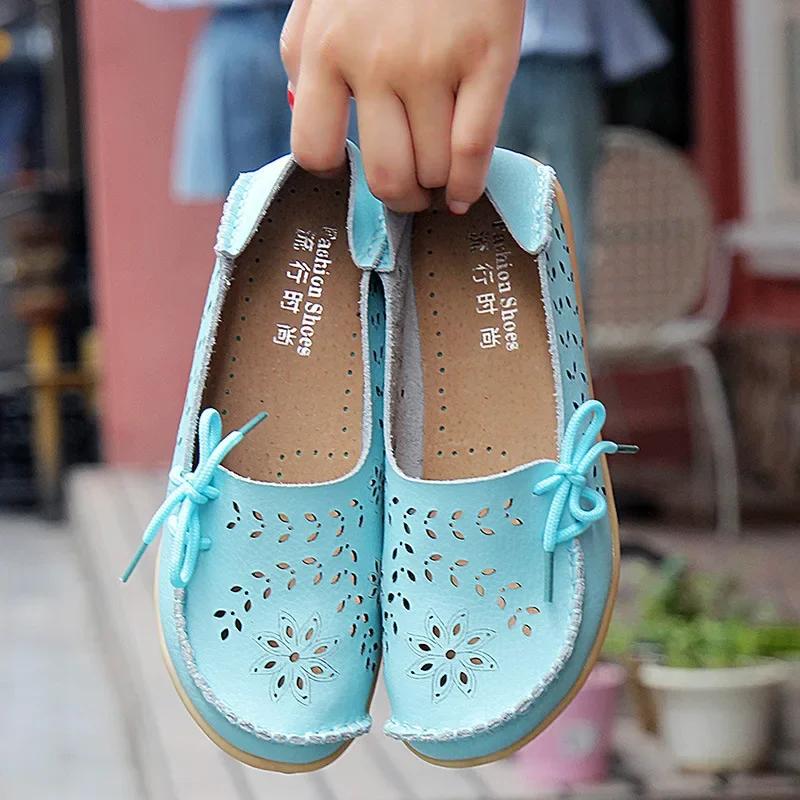 Casual Sneakers Women Women's Shoes Women Flats Genuine Leather Shoes Slip On Loafers Women Soft Nurse Shoes Plus Size 35-44