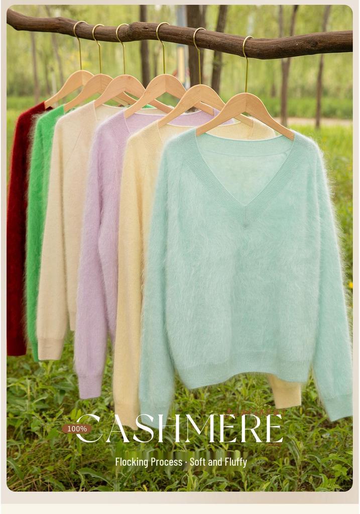 Women's V-Neck Pure Cashmere Sweater - Autumn 2026: Brushed, Loose, Flattering Knitwear