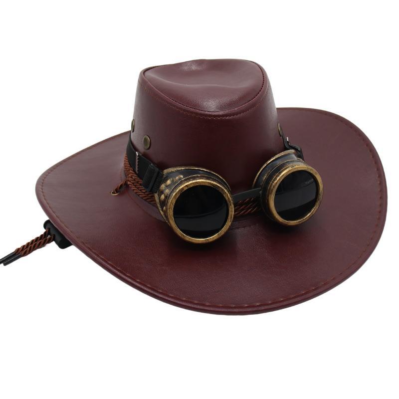 Steampunk Glasses Jazz Hat Retro Leather Top Hat American Tv Cowboy Hat Sun Protection Visor For Men And Women
