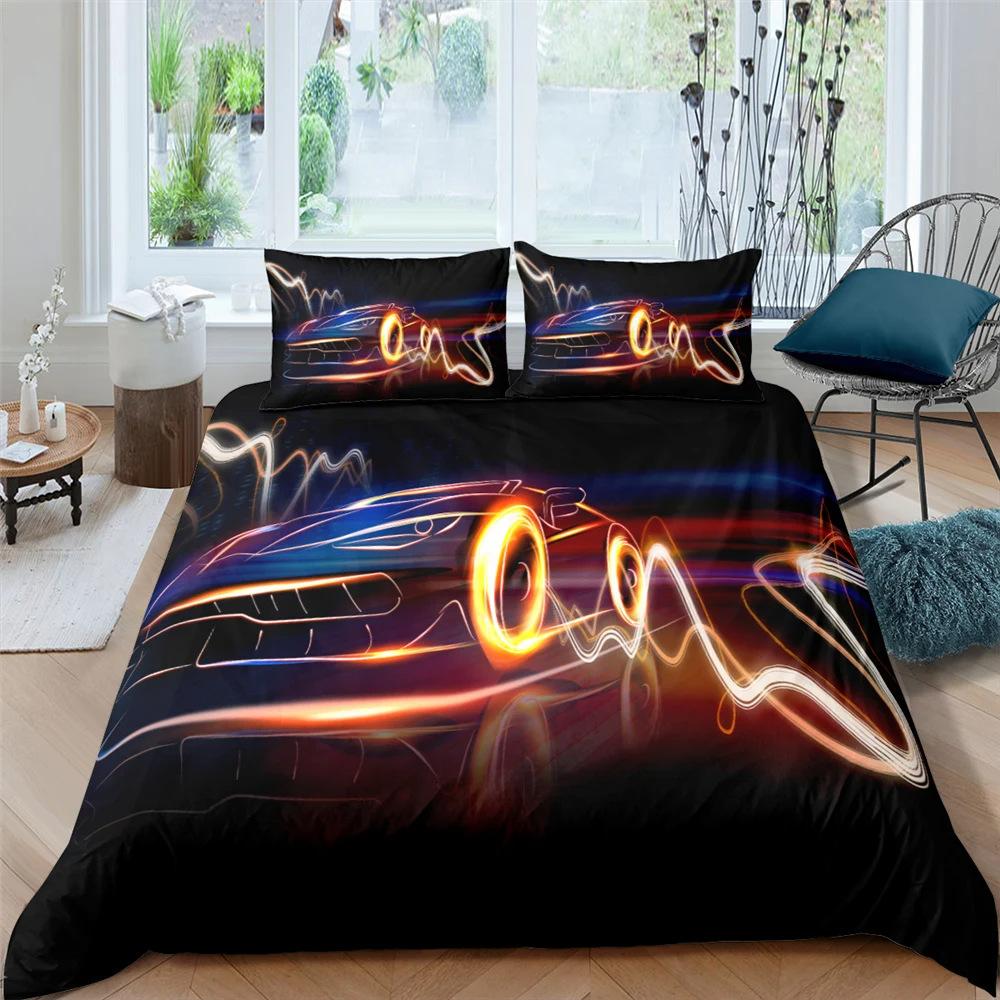 Speed Sports Car Duvet Set Racing Theme Luxury Quilt Set Bedding Set Three-Piece Set