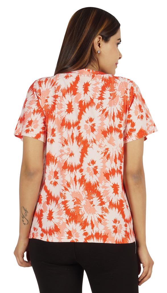 Moomaya Tie Dye Short Sleeve Ruching Tops For Women V-Neck Casual Jersey Tee