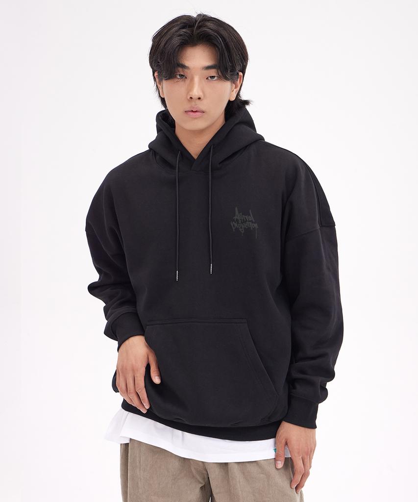 Pen Graffiti Lettering Oversized Wide Shoulder Hoodie_Black