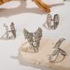 Punk style geometric angel wing ring, retro feather wing multi-joint ring four-piece female set