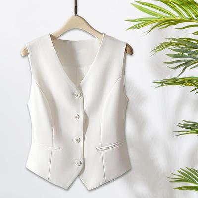 Women Sleeveless Waistcoat Button-up Solid Color Lightweight Breathable Vest Commuting Style Jacket