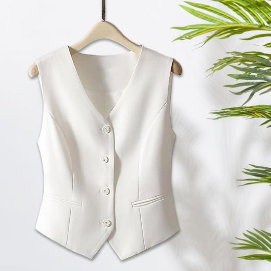Women Sleeveless Waistcoat Button-up Solid Color Lightweight Breathable Vest Commuting Style Jacket