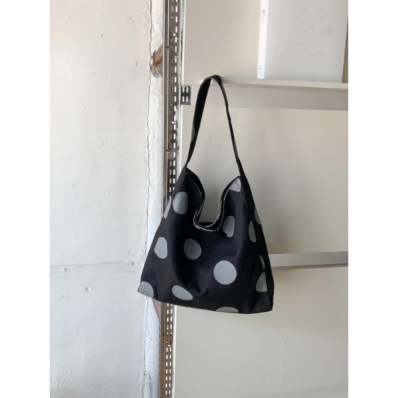 

Оригинальная сумка в горошек, повседневная, трендовая, для поездок на работу, новая наплечная сумка, женская хлопковая сумка-тоут большой вместимости, женская чёрный