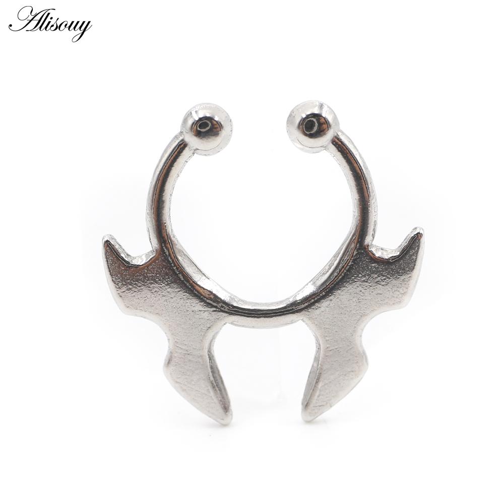 Alisouy 1PC Stainless Steel Casting Tusk Fangs Cone Nose Ring Septum Ear Cuffs Cartilage Tragus Daith Non Piercing Body Jewelry