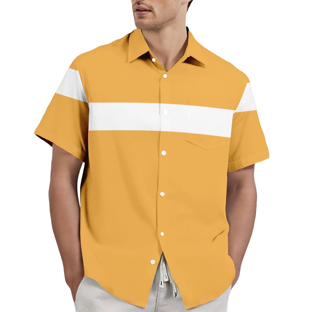 Men's casual stylish striped texture printed shirt - Men's lapel short-sleeved button-up shirt