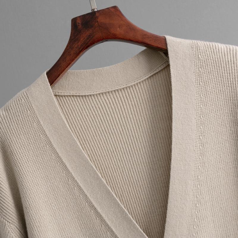Women's Spring Autumn V-Neck Full Sleeve Single Breasted Loose Solid Color Middle Long Sweater Cardigan