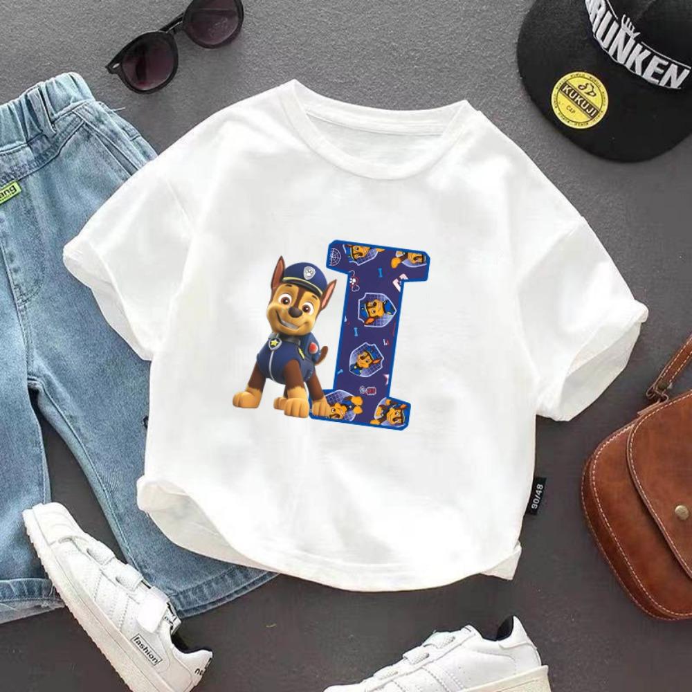 PAW Patrol Child Short Sleeve T-shirt Cartoon Chase A-Z Print Cotton Tees Girls Summer Casual Round Neck Tops Kids Birthday Gift