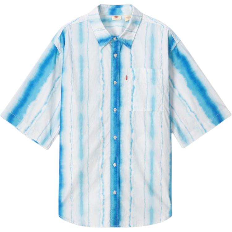 Levis Loose Versatile Comfortable Striped Polo Shirt Men shirts Blue 002WR-0000