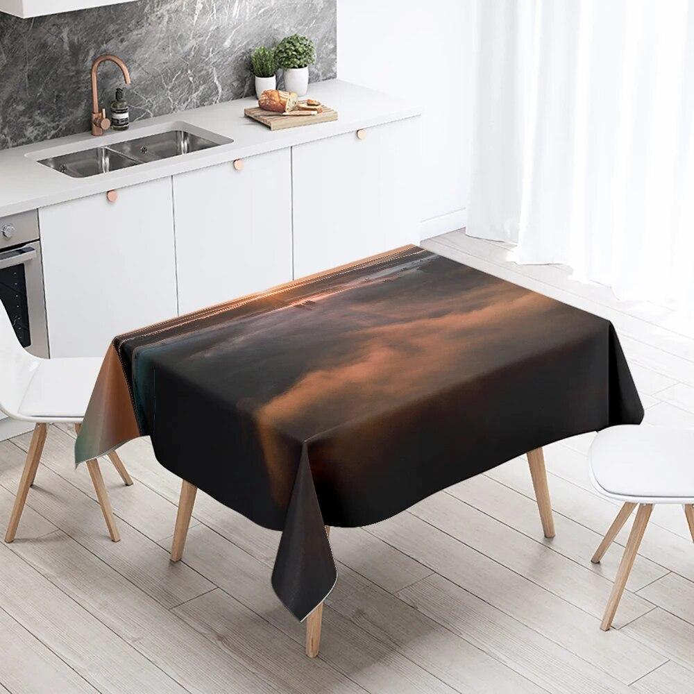 Landscape Printing Tablecloth Camping  Stain Resistant Waterproof Restaurant Table Decoration Kitchen Home