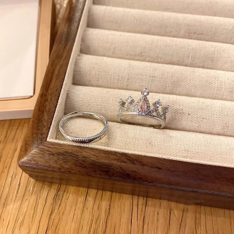 Stylish Versatile And Pink Diamond Crown Ring For Women Featuring Adjustable Design Copper