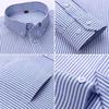 New Cotton Oxford Shirts Men's Long Sleeves Stripe Thin Soft Regular Fit Formal Dress Shirt Pocket Social Blouse Male Clothing