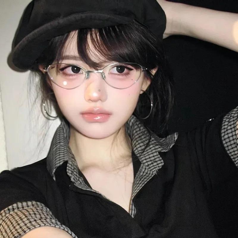 1PC Retro Small Oval Frame Sunglasses Women Vintage Cat Eye Metal Color Sun Glasses Men Fashion Eyewear