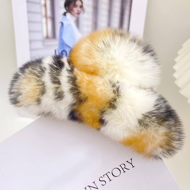 1ks Přírodní králičí kožešina Zimní chlupatá spona do vlasů