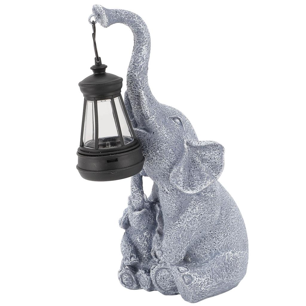 Solar Outdoor Garden Statues Lights Mother Cute Toddler Elephant Figurines with Solar Lantern Decor