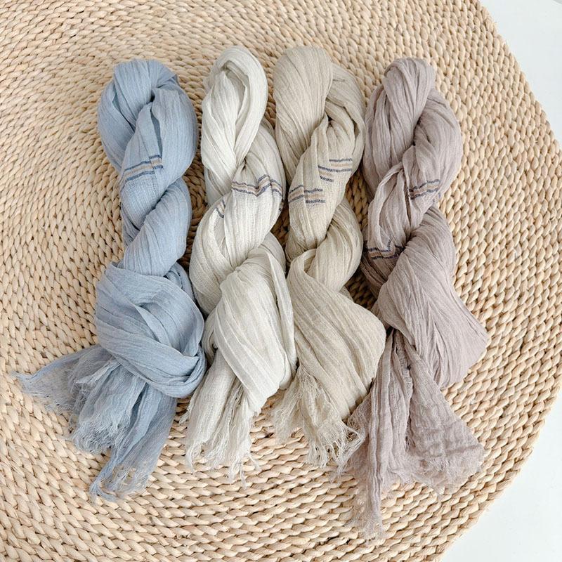 Retro Relax Soft Comfortable Cotton Linen Scarf Chic Pleated Women's Autumn Winter Unisex Long Scarves 75*210cm