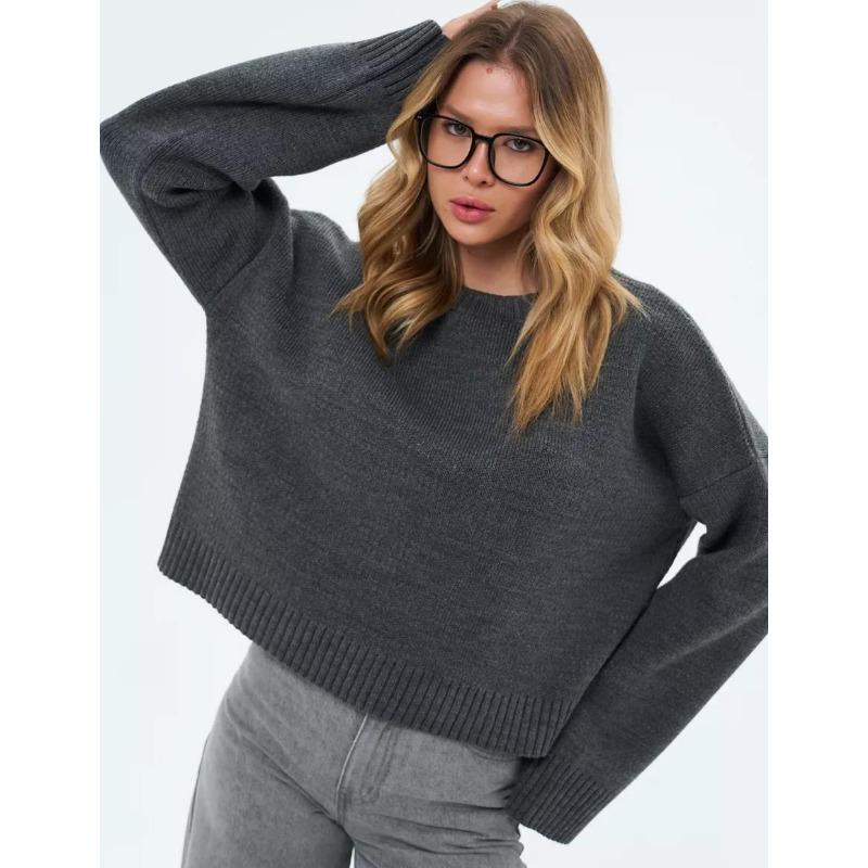 VEZFAA Maglioni a girocollo a maniche lunghe con stampa tinta unita, casual, autunno inverno, da donna
