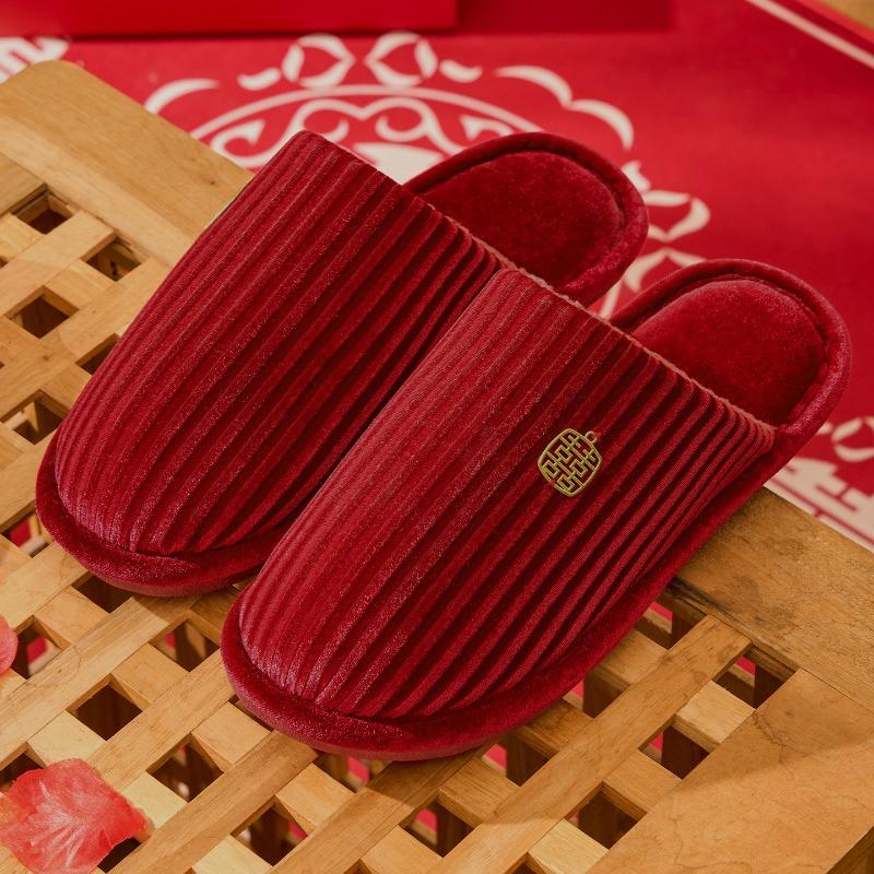 Wedding slippers newlywed couple style groom and bride dowry festive red pair of winter light luxury wedding shoes