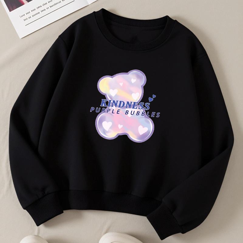 Kids Crewneck Long Sleeve Sweatshirt,Kindness Purple Bubble Heart Bear Print 110