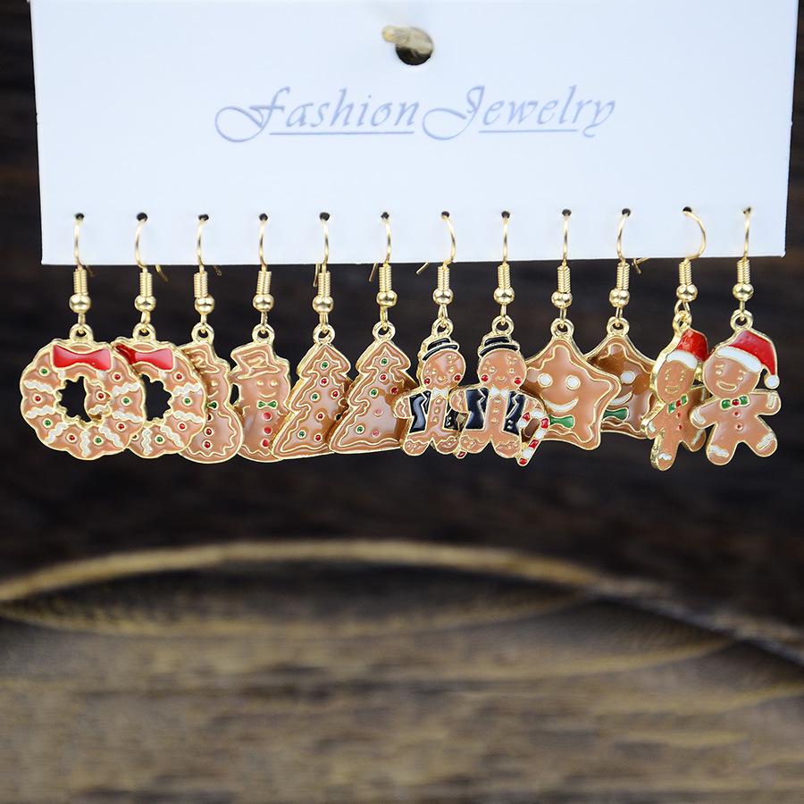 Kolczyki świąteczne z transgranicznego stopu cynku z piernikowym ludzikiem i bałwanem, z dzwoneczkiem i dodatkami w kształcie płatka śniegu