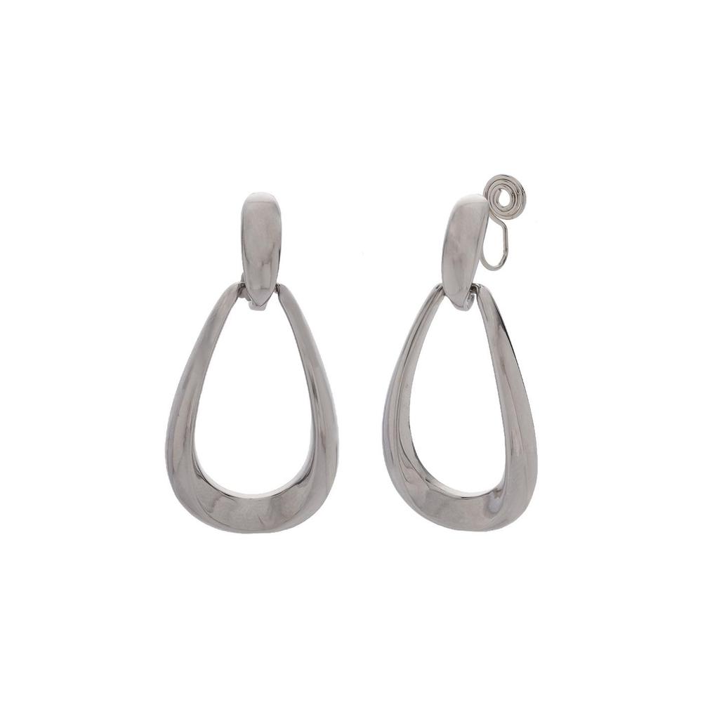 Minimalist Double-Layer Oval Geometric Silver Stud Earrings with Ear Clip
