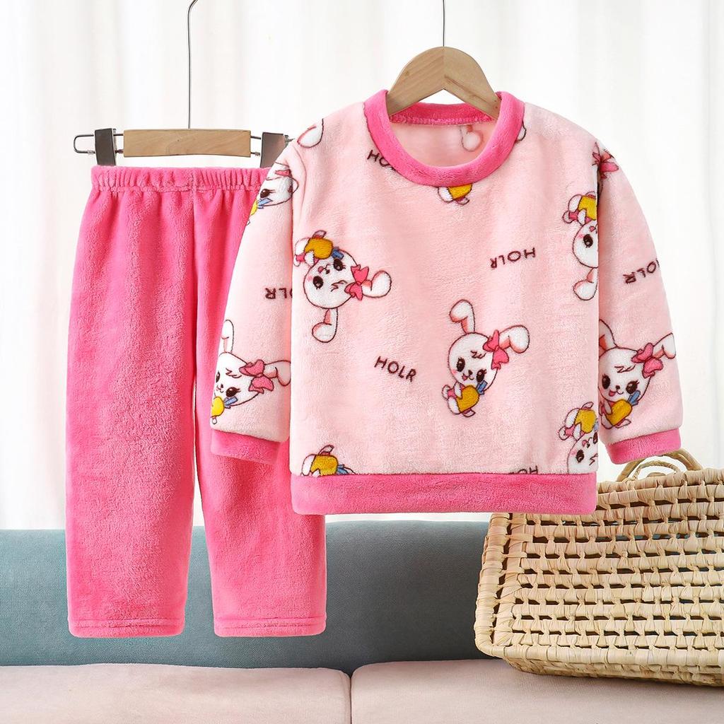 Thick Warm Flannel Pajama Set for Toddlers - Boys & Girls, Autumn/Winter Collection
