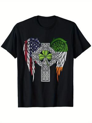[Keltisch Kruis T-shirt] 100% Katoen Zwart Keltisch Kruis Iers Amerikaans T-shirt