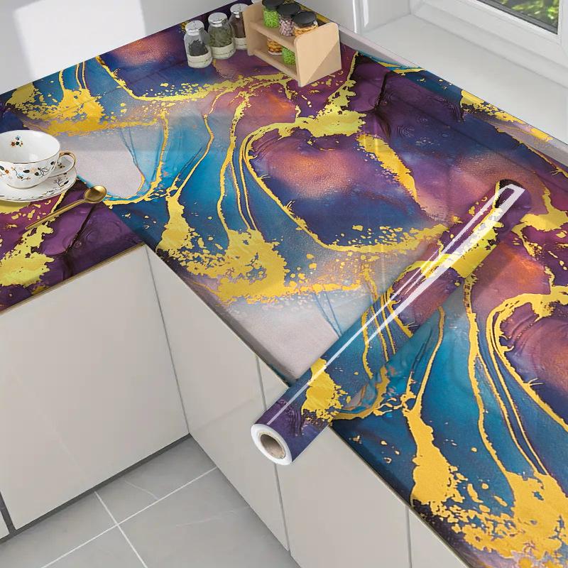 Samolepicí mramorová tapeta se zlatou fólií, odlepovací a nalepovací, vodotěsná, odolná proti oleji, nálepka na kuchyňskou zástěnu a pracovní desku, 5vrstvá PET samolepka na zeď pro nábytek