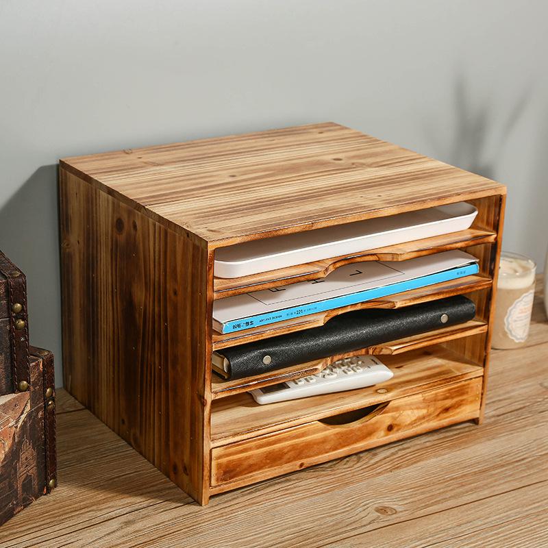 

Деревянный многоярусный настольный органайзер: Коробка для хранения, Подставка для журналов, Полка для файлов Wooden