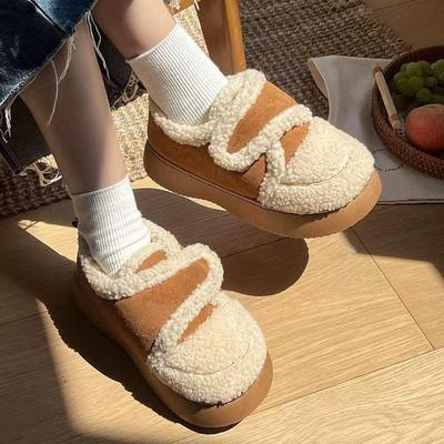 Chaussures chaudes à velcro pour femmes - Pantoufles d'hiver en peluche, confortables et antidérapantes pour l'extérieur