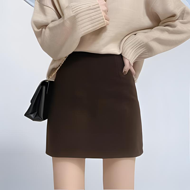2025 Autumn/Winter Woolen High-Waisted A-Line Mini Skirt - Korean Style, Slimming, Versatile, College Chic, Anti-Exposure.