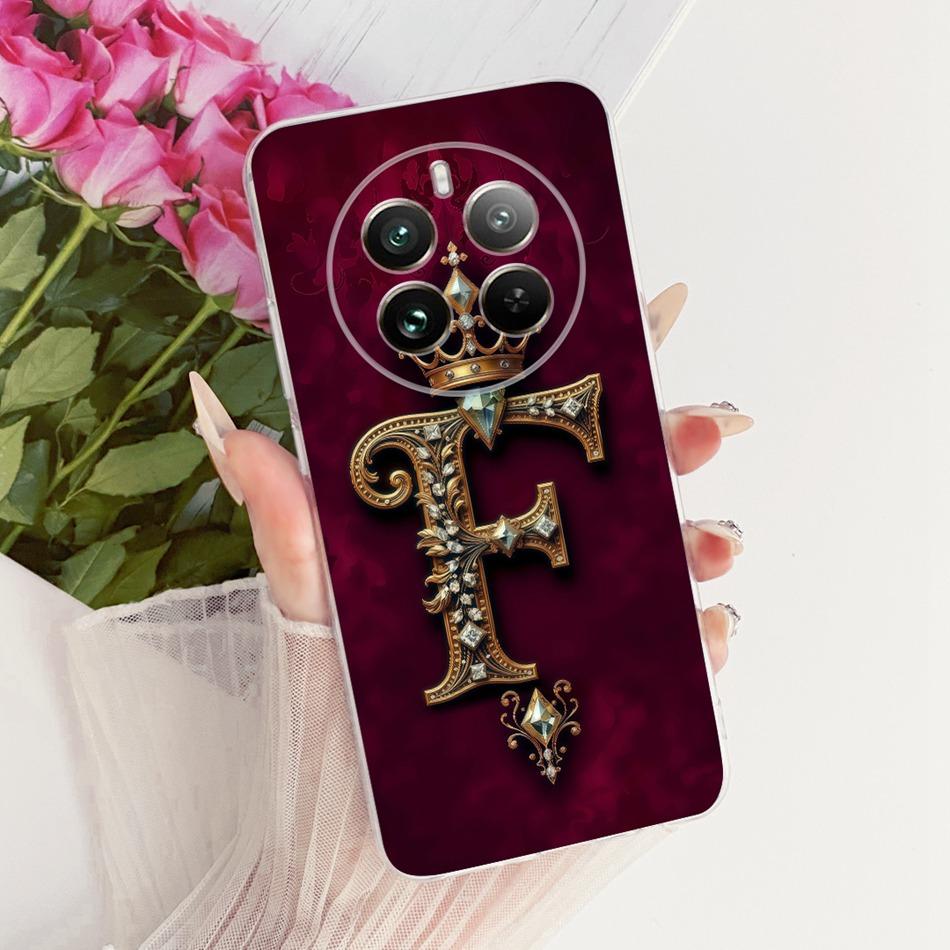 For Realme 12+ 12X 12 5G Royal Crown Initial Letter Couple Phone Case For Realme12 5G 12Plus 12X Soft Silicone TPU Cover Bumpers