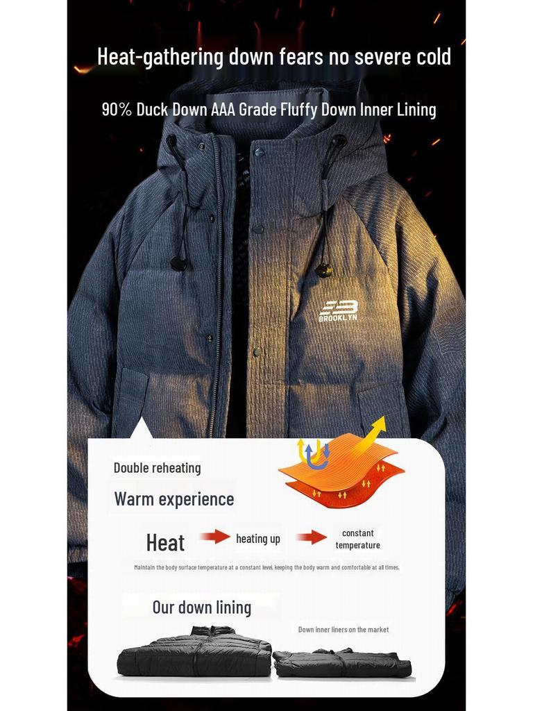 Men's Hooded Winter Jacket: 90% White Duck Down, 2025 High-End American Style, Warm & Trendy Outerwear, Plus Size Available.