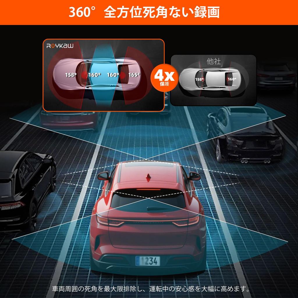 Roykaw Dash Cam with Front and Rear Compact Dash Sony IMX675 Wide WDR Night Parking 128GB Card Overwrite Continuous Motion Detection 4-Camera Cameras,