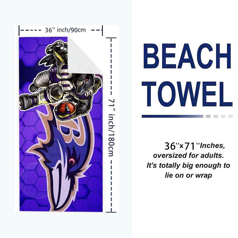 Baltimore Ravens Print Beach Towel, Large Soft Quick Dry Towel for Beach Camping Swimming