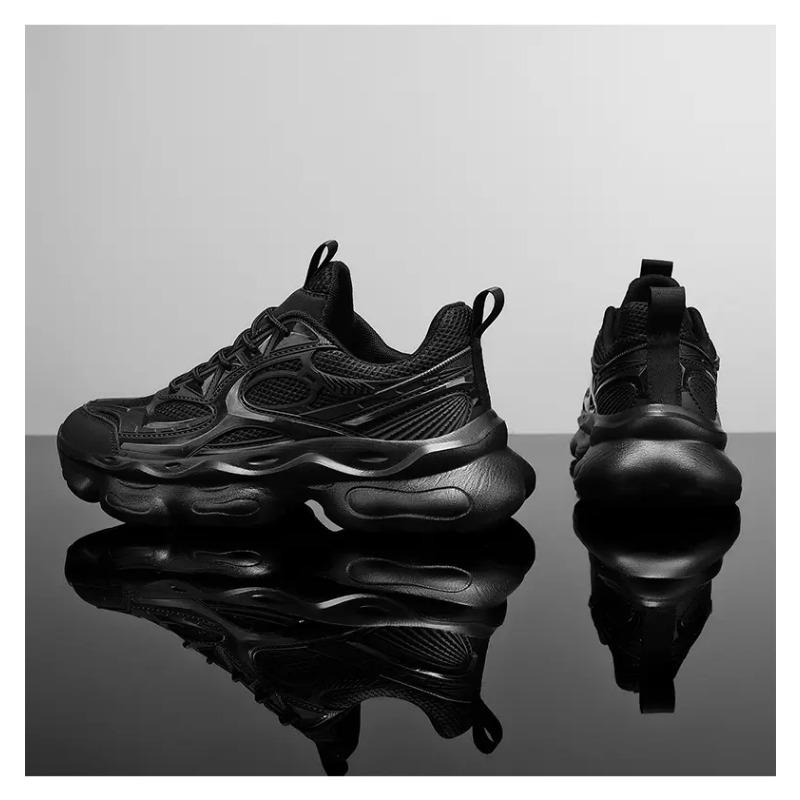Men's All Black Chunky Sneakers Breathable Mesh Platform Dad Shoes Non-slip Casual Athletic Shoes