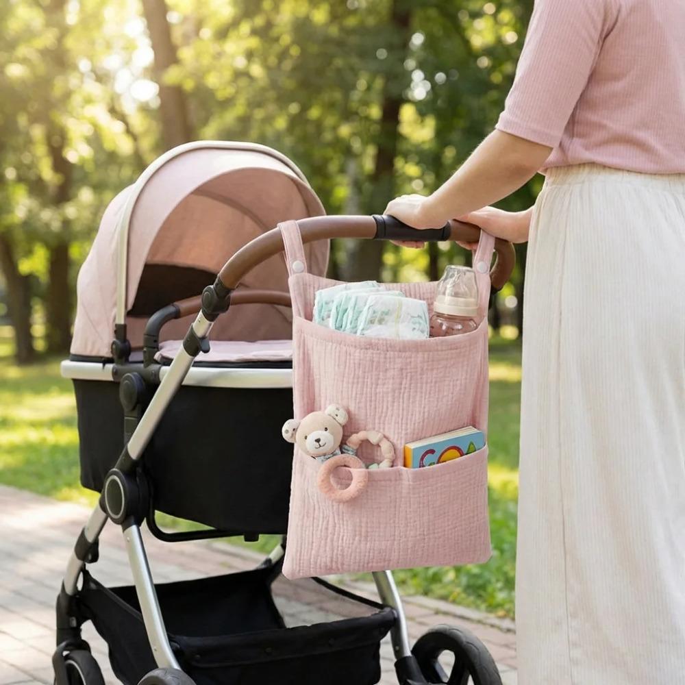 Solid Color Cotton Baby Crib Hanging Bag Multi Functional Newborn Storage Bag for Stroller Baby Infant Kids Bedding Hanging Bag