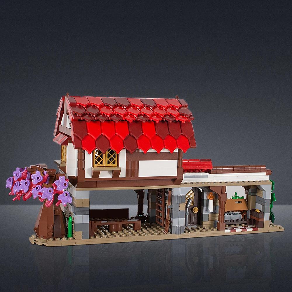 Gobricks MOC Medieval Market Bricks Retro Town Street View Series Market Medieval Farm Building Blocks Set Toys Xmas Gift
