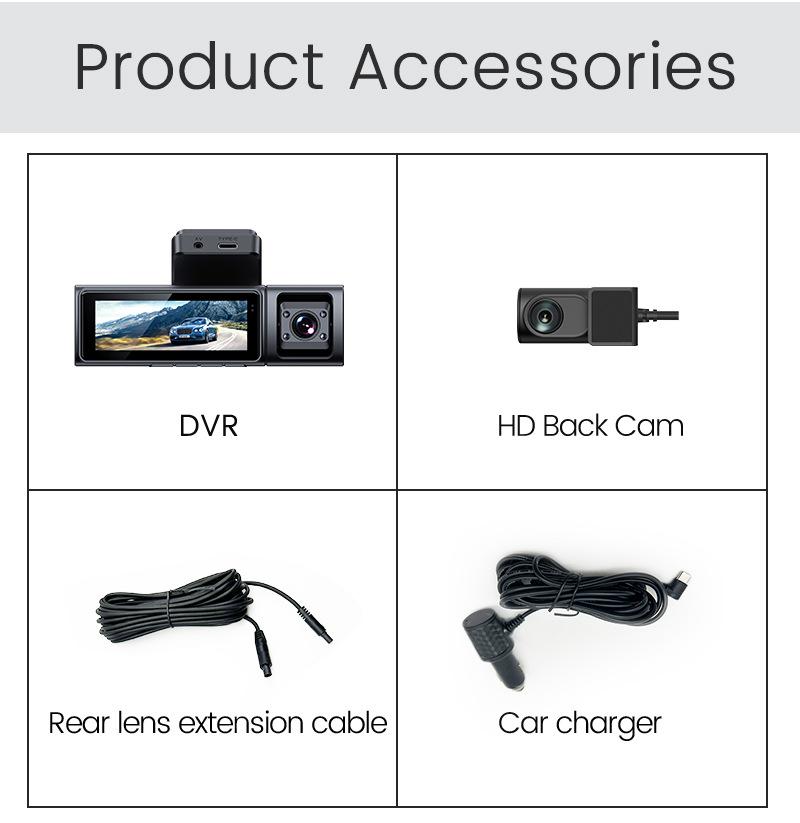 4K Відеореєстратор F9 з потрійною лінзою, HD ширококутним об'єктивом, нічним баченням Starlight, мобільним підключенням та GPS-відстеженням