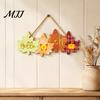 Farmhouse Seasonal Door Hanger Autumn Welcome Sign with Hanging Rope for Front Door, Rustic Maple Leaf Shape Wood Thanksgiving Porch Decor Pumpkin And
