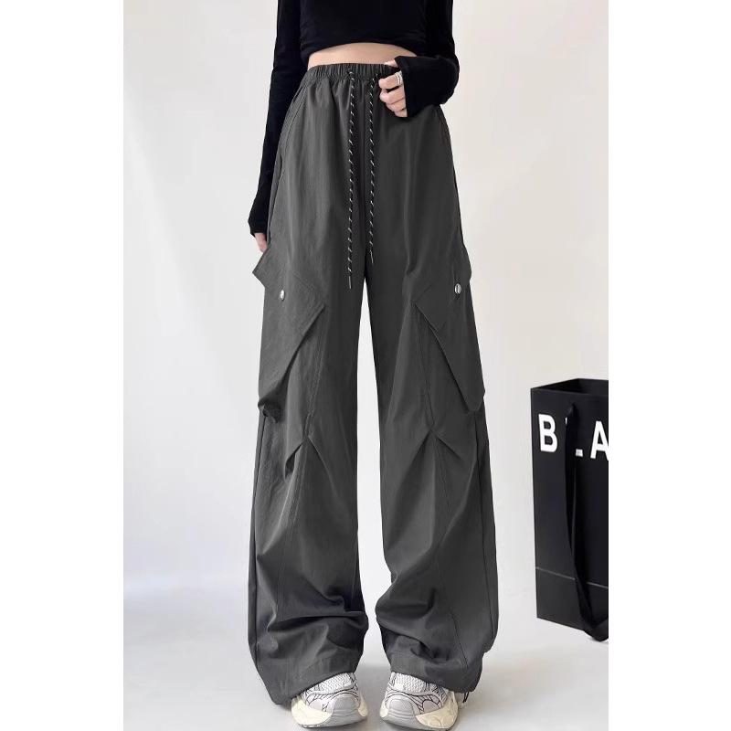 

Рабочие повседневные брюки для женщин на лето Новые с высокой посадкой Свободные в бедрах Большой карман Широкие брюки в пол XXL