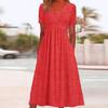 Women's V Neck Short Sleeve Maxi Dress Loose Fit High Waist Casual Summer Long Dress