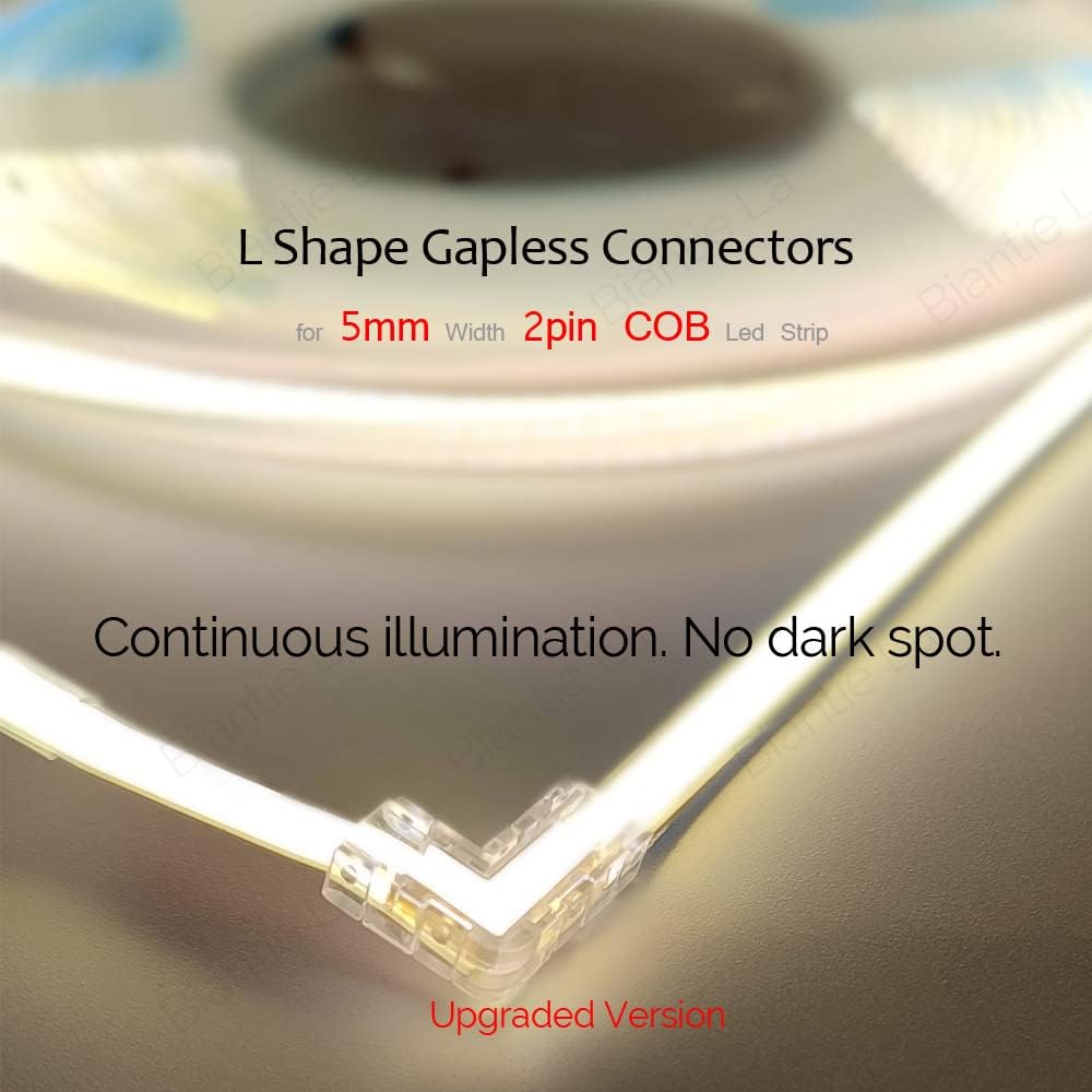 L Shape 5mm 2-Pin COB LED Strip Connectors Right Angle Corner Clips Solderless Adapter Extension for 12v Single Color LED Strip Lights