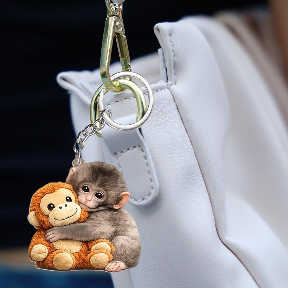 1/2 Packs Punch Monkey Keychain Acrylic Cute Baby Monkey Key Ring Team Punch Plush Keychain Hanging for Backpack, Purse, Car Key