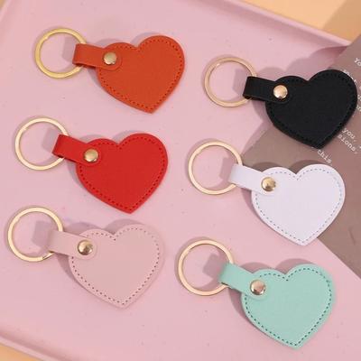 Fashion Heart Shape Keychain Simple Colorful Pendant Classic Leather Heart Keyring  Couple